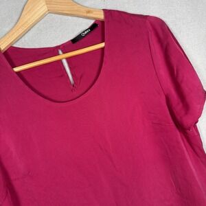 Quince Stretch Silk Top Short Sleeve Magenta Sz M